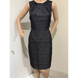 Women's Evan-Picone Black Gray tweed Sleeveless pleated neckline Dress Size 10